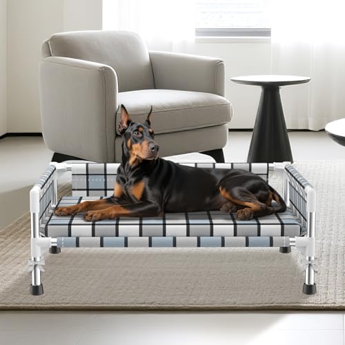 Elevated Raised Outdoor Dog Bed - Cooling Washable Dog Cot with Guardrail, Durable & Breathable Cotton Mesh Pet Hammock Beds with Stainless Steel Pipe Frame for Small Pets (Cushion-M) - size: Cushion-M