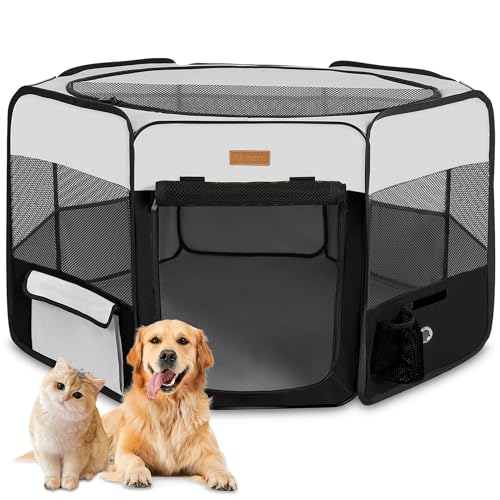 Dog Playpen, Portable Pet Play Pen for Cat, Puppies, Rabbits, Chickens, Foldable Large-Capacity Pet Tent for Indoor/Outdoor Travel Camping (Size XL Without Carry Bag) - color: Black, size: X-Large