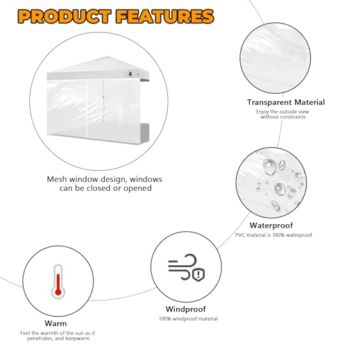 Clear Sidewall with Zipper Transparent Canopy Sunwall for 10x10 Pop Up Canopy (Transparent-Upgrade) - color: Clear - Spliceable