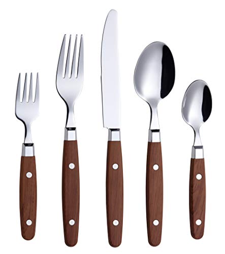 ANNOVA Silverware Set, Retro/Rivet Colorful Stainless Steel Tableware Kitchen Flatware Set Utensils, Includes Dinner Knives, Forks, Spoons, Salad Forks & Dessert Spoons (Wood, 20 Pieces) - color: Walnut/Wood, size: 20 Pieces