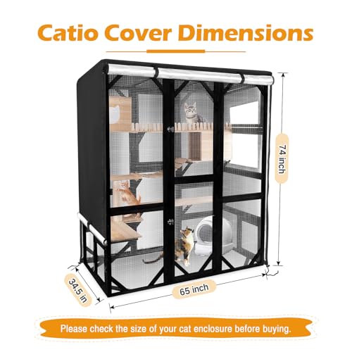 Catio Cover,65"L x 34.5"W x 74"H Cover for Catio Outdoor Cat Enclosure Waterproof, 420D Cat Cage Covers for FunXplore Large Catios, Outdoor Cats Enclosure Covers(Black)(Catios Not Included) - size: 65"Lx34.5"Wx74"H for FunXplore
