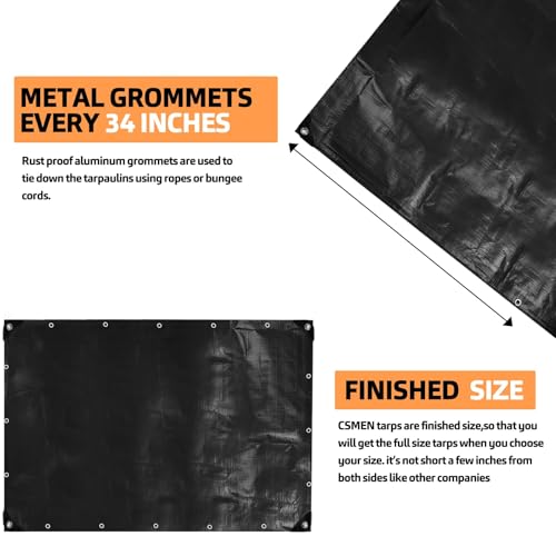Tarp Heay Duty Waterproof 10x10ft,Black Tarp Cover Plastic Poly Tarpaulin for Outdoor Cover,Emergency Rain,Roof, Pool, Boat,Camping - Multipurpose with 12Mil Thickness - color: Black-12mil, size: 10x10