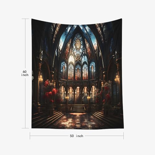 EMMTEEY Gothic Cathedral Wall Tapestry 50X60 Inch - Vintage Interior Home Decor Medieval Fantasy Backdrop for Bedroom Dorm - color: Fantasy-10, size: 50"L x 60"W
