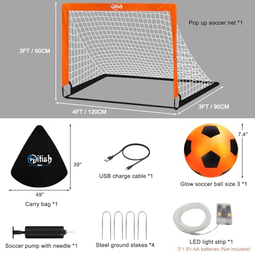 Kids Soccer Goals Set for Backyard - Portable Pop Up Light Soccer Net for Toddler Age 3-5 6-8 8-10 10-12 and Ball - Youth Target Soccer Games Sports Gift for Outdoor, 4 x3Ft