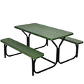 Giantex Picnic Table Bench Set Outdoor Camping All Weather Metal Base Yard Pool Dining Party Garden Patio Lawn Deck Large Camping Table (Green) - color: Green, size: 4.5FT