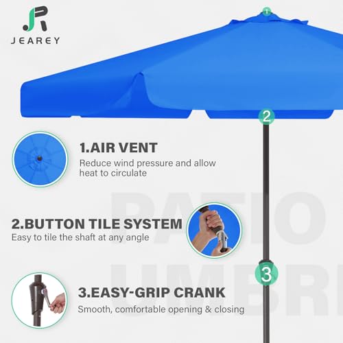 JEAREY 9 FT Patio Umbrella Outdoor, Table Umbrellas Market Umbrella w/Push Button Tilt/Crank, 8 Sturdy Ribs(Royal Blue) - color: Royal Blue