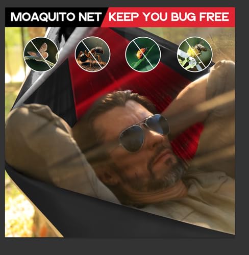 Camping Hammock Mosquito Net,Double & Single Portable Hammocks Hammocks with 2 Tree Straps,Hammock Tent for Travel Camping,Camping Accessories for Indoor Outdoor Hiking Backpacking Backyard Beach - color: Red&black, size: Large