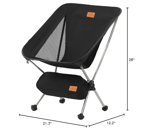 Naturehike YL08 Ultralight Camping Chair, 2.38 LBS Portable Backpacking Chair with Anti-Sinking Feet, Lightweight Compact Folding Hiking Camp Chair - color: Black