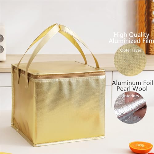 13.8×13.8×15.8" Reusable Insulated Zipper Aluminum Foil Tote Bag Suit for Picnic Cake FruitDrink Refrigeration Also for Delivery of Takeaway Thermal Pizza Insulated Delivery (Laser Gold) - color: Laser GOLD, size: 13.8×13.8×15.8"
