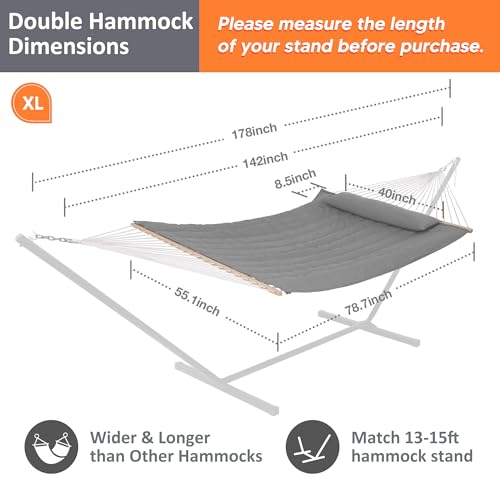 SUNCREAT 15 FT Hammocks for Outside, Two Person Hammock for Patio, Garden, Porch, Outdoor, Light Gray - color: Light Gray