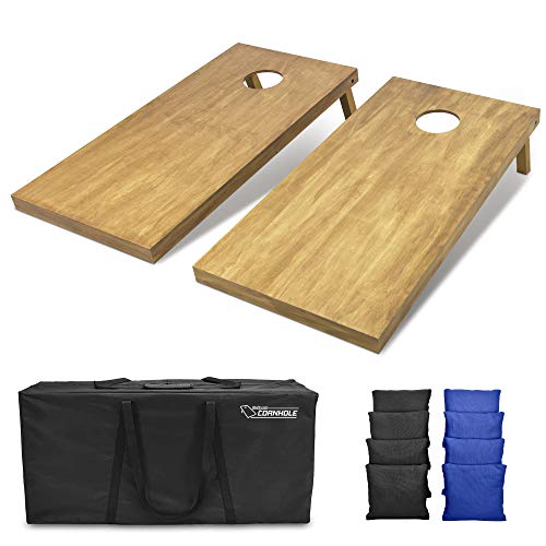 GoSports 4 ft x 2 ft Regulation Size Wooden Cornhole Boards Set with Light Brown Finish - Includes Carrying Case and Bean Bags - color: Black & Royal Blue, size: 4 ft x 2 ft