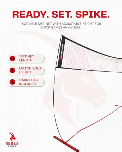Portable Volleyball Net Set 12FT for Backyard, Adjustable Height Outdoor Volleyball Net System with Anti-Sag Design, Heavy Duty Steel Base, Freestanding Net with Carry Bag & Stakes