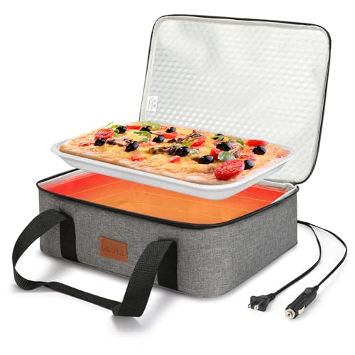Food Warmer Electric Casserole Carrier - Large Heated Lunch Bag for Car Truck, 12V/24V/110V, Thermos for hot food for Potluck Cookouts Parties Picnic,Lasagna Lugger,Fits 9"x13" Baking Pan - size: gray