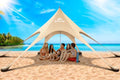 Beach Tent Sun Shelter & Portable Beach Canopy UPF 80+ UV Protection, Beach Shade Canopy with 6 Sandbags, Sand Shovel Ground Pegs for Outdoor Camping, Picnics (12x12 Ft, Beige) - color: Beige
