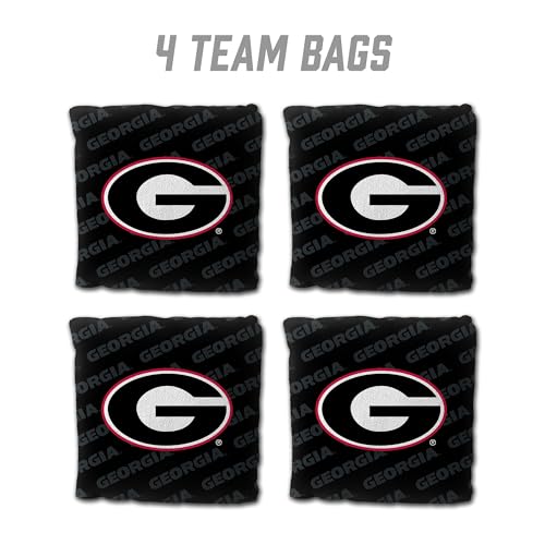YouTheFan Officially-Licensed NCAA Set of 4 Cornhole Bags - All Weather Regulation 6” x 6” Size - 16oz Weight - Designed in USA - color: Georgia Bulldogs - Black