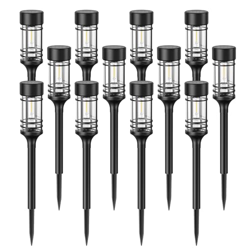 LETMY 12 Pack Solar Pathway Lights Outdoor, Solar Lights Outdoor Waterproof IP65, Bright Solar Garden Lights Outdoor, Auto On/Off Outdoor Solar Lights for Yard Walkway Driveway Landscape Garden Decor - color: Black, size: 12 PACK