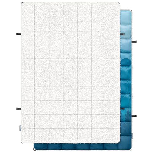 zzlamb Outdoor Camping Blanket with Sherpa Lining,Puffy Thick Camp Quilt for Sleeping,Packable Warm Wearable Fleece Blankets for Cold Weather,Traveling,Backpacking,Picnics,Beach,Stadium 52x75in - color: Cyan Ridge Fade