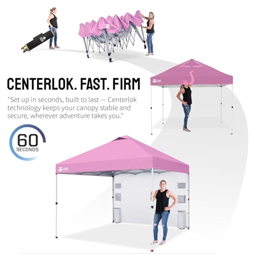CROWN SHADES Canopy Tent, 10 x 10 Foot Portable Pop Up Outdoor Shelter with Pocket Sidewall, Push Center Lock, UV Protection, and Carry Bag, Pink - color: Pink