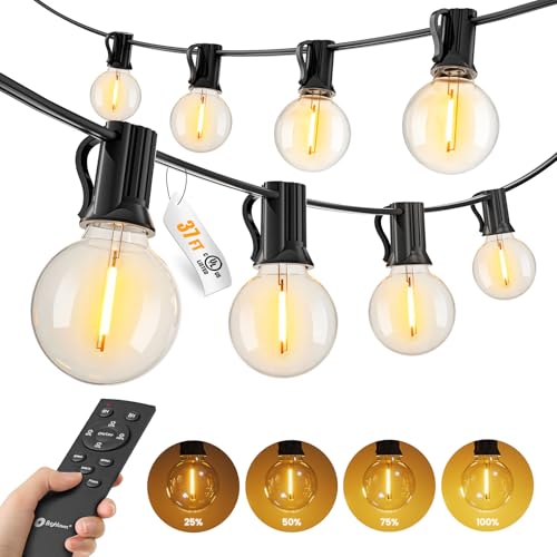 Brightown 37Ft Outdoor String Lights with Remote, 11 G40 Shatterproof LED Bulbs, Waterproof Connectable Hanging Patio Lights for Porch, Backyard, Bistro, Deck, Balcony, Home Decor, 2700K Dimmable - size: 37FT - 11 Bulbs