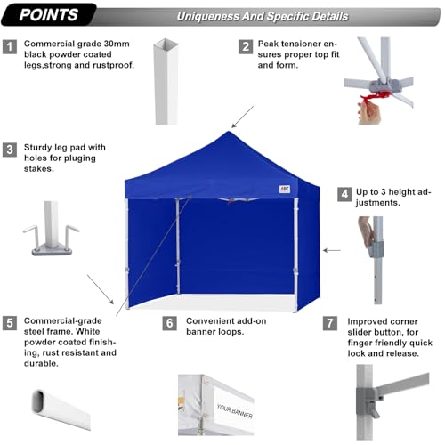 ABCCANOPY Easy Pop Up Canopy Tent with Sidewalls 10x10 Commercial -Series, Royal Blue - color: royal blue, size: 10X10