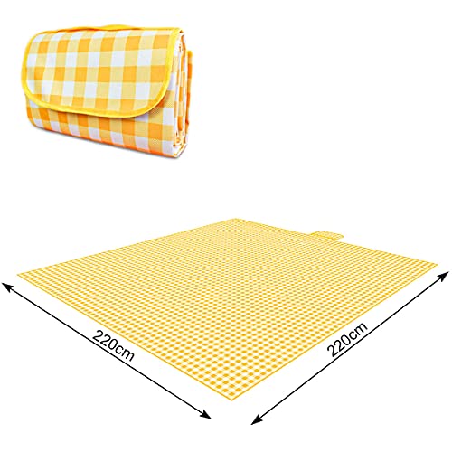 ZHUYNXIR Extra Large Picnic Blanket, 87x87 inch Waterproof Picnic Blanket, Gingham Picnic Mat for Beach, Camping Grass Picnic Blankets. - color: Yellow