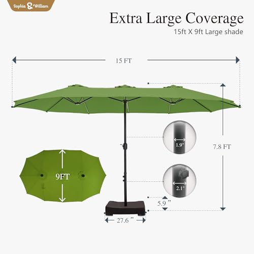 Sophia & William 15 ft Extra Large Patio Umbrella with Base Included, Rectangular Outdoor Umbrella Heavy Duty, Market Umbrella Double-sided Fade Resistant for Pool Garden Backyard, Lime - color: Lime