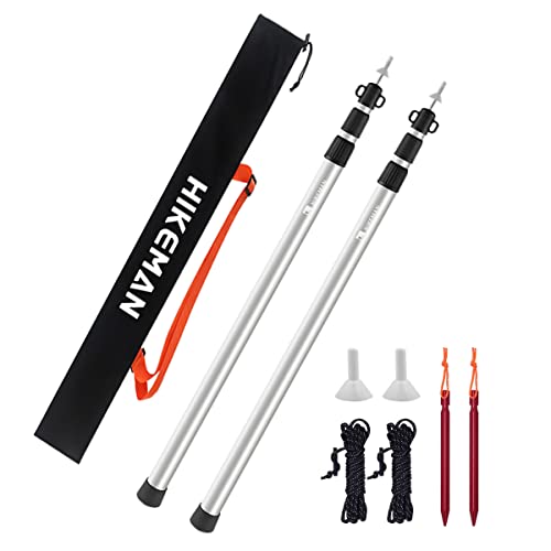 HIKEMAN Tent Poles Camping Poles for Tarp Awning Canopy Porch Sun Sails Tarpaulin Headroom Aluminium Adjustable Telescoping - color: silver