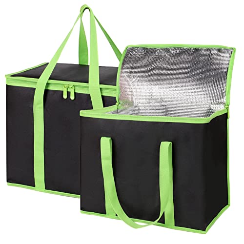 Bodaon 4-Pack Insulated Pizza Delivery Bags, X-Large Reusable Grocery Shopping Bags, Black with Green Edge - color: Black-green Edge, size: X-Large