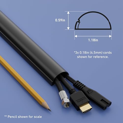 D-Line Half Round Cord Hider, Patented Cable Cover, Hide TV Wall Mount Wires, Raceway for Cords, Decorative Wire Covers, Paintable, Adhesive Cable Concealer - 2X 1.18in W x 0.59in H x 39in L - Black - color: Black, size: 1.18x0.59in - 2x 39in