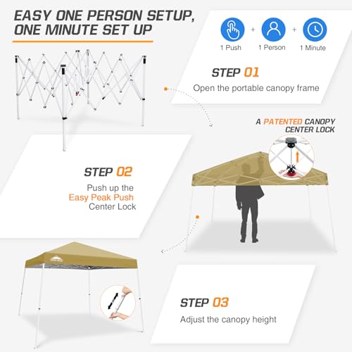 EAGLE PEAK 10x10 Slant Leg Pop-up Canopy Tent Easy One Person Setup Instant Outdoor Beach Canopy Folding Portable Sports Shelter 10x10 Base 8x8 Top (Beige) - color: Beige, size: 10x10