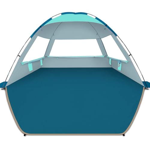 COMMOUDS Beach Tent Sun Shade for 3/4/6/8 Person, UPF 50+ Beach Sun Shelter Canopy Tent, Lightweight, Easy Set Up and Carry - color: Turquoise, size: 8 Person