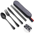 Reusable Travel Utensils Set with Case, Premium Stainless Steel Flatware, Portable Silverware for Lunch, Camping, Picnic, Travel Fork and Spoon Set, To Go Utensils, Dishwasher Safe - color: Black