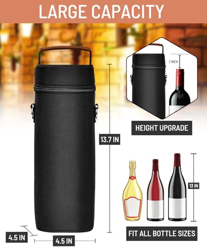 Insulated Wine Bag - Wine Bottle Carrier Tote Cooler Bags Wine Accessory for Gifts Travel Picnic Beach, Black - 1 Bottle - color: Black, size: 1 Bottle
