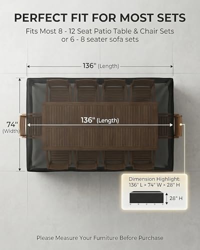 Outdoor Patio Furniture Cover Rectangular, Heavy Duty 600D Waterproof Cover for Table & Chair Set, Windproof,UV Resistant, All-Season Protection for Backyard,Deck & Garden,136" L x 74" W x 28" H,Black - color: Rectangle Cover-Black, size: 136 x 74 x 28 in
