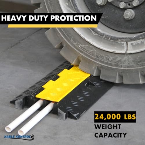 Kable Kontrol Atlas Heavy Duty Cable Protector Ramp - 2 Channel Bulk Wholesale Pallet - 20 Pcs - 40” Long Black & Yellow - 24,000 Lbs Capacity - Rubber Speed Bump Wire Protector Cord Cover - CP9987 - size: 2 Channel - 20 Units