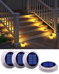 DetarZinLED Solar Step Lights Outdoor Waterproof, 4 Pack Warm White Flat Lights Solar Powered for Outside Stair, Deck, Dock, Pathway, Driveway, Ground - size: 4pcs Warm White Round