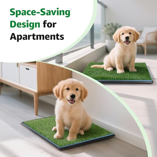 Grass Pad for Dogs Potty: 35.5” x 23.6” Indoor Dog Grass Pad with Tray 2 Pcs Replacement Artificial Grass Mats-5 Pics Disposable Puppy Pads for Puppy Training Apartment,Balcony & Apartment Use