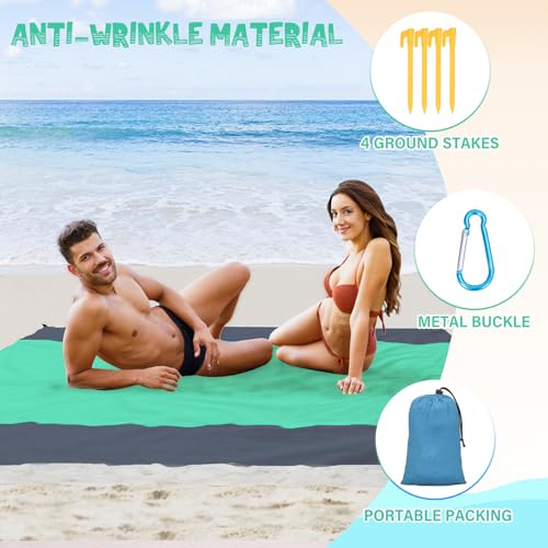Beach Blanket Waterproof Sandproof 1-7 Adult Oversized 78 '' × 110 '' Lightweight Durable Compact Sand Free Extra Large Beach Mat for Travel Camping Hiking Picnic - color: Greengrey, size: 78“x110”