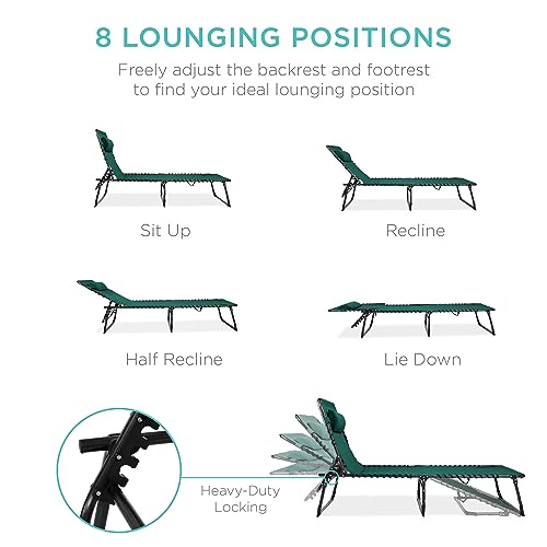 Best Choice Products Patio Chaise Lounge Chair, Portable Outdoor Folding Recliner for Lawn, w/ 8 Positions, Handles, 300lb Capacity - Forest Green - color: Forest Green