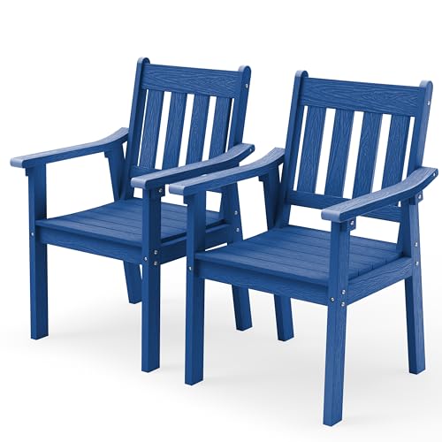 YEFU Outdoor Patio Chairs Set of 2: All Weather Outdoor Dining Chairs with Wide Curved Seat and Backrest - Plastic Patio Chairs for Outside Backyard/Garden/Pool/Porch/Deck 350lbs Capacity Blue - color: Blue, size: 2 Chairs