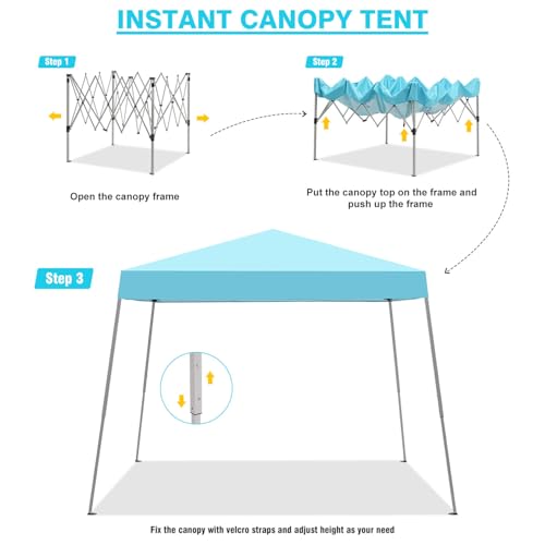 Canopy Tent, 10X10 FT Pop Up Canopy Outdoor Instant Tent Slant Legs with Carrying Bag, Portable Gazebo Shelter for Patio Deck Garden and Beach - 8X8 FT Canopy Cover (Cyan Blue) - color: Cyan Blue