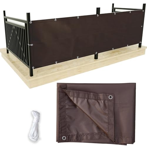 Waterproof Balcony Privacy Screen Fence Cover 3'3"x9'9" Sun Shade Sail Shade Cloth Decorative Fence Covering with Grommet for Deck Patio Backyard Porch Railing - color: Coffee-Waterproof, size: 3'3"x9'9"