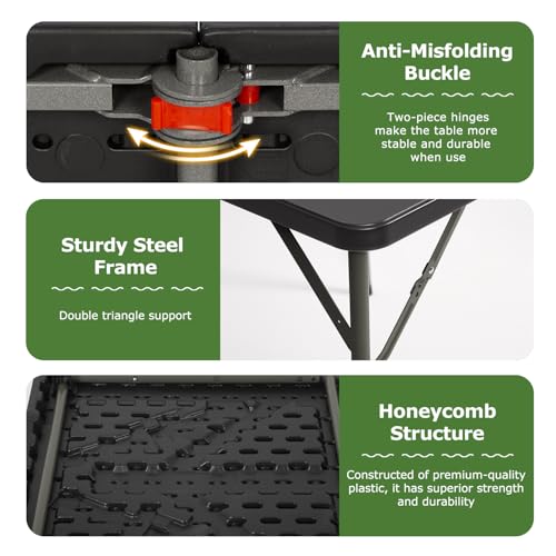 BestOffice 4 FT Picnic Table Folding Table Camping Plastic Table Fold Up Table Lock for Party Event, Black - color: Black, size: 4 FT