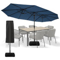 Sundale Outdoor 15ft Large Patio Umbrella with Base Included and Umbrella Cover, Outdoor Double-Sided Umbrella - color: Navy