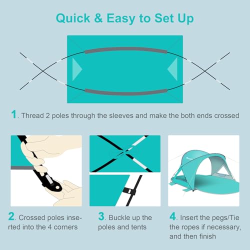 Gorich Beach Tent Sun Shelter with UPF50+ UV Protection for 1-2/3/4-5/6-7 Person, Lightweight & Portable Beach Shade Canopy with 2 Zippered Doors, Easy Setup Family Beach Umbrella - color: Turquoise, size: 4 Person