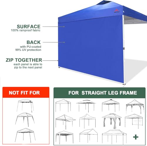 SideWall for 10x10 Canopy Frame, 3 Pack Blue SunWall Only, (with Zippers) - color: Blue, size: 3 Sidewalls