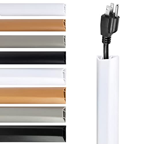 Rubber Bond TV Cord Hider Cable Protector - Strong Self Adhesive Wall Cord Cover Cable Hider - Low Profile Cable Management Wall Cord Concealer Cable Raceway - color: White - One Thick Cord, size: 8 Feet