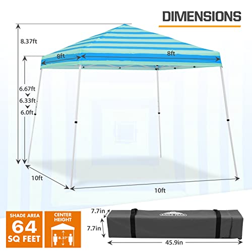 EAGLE PEAK 10x10 Slant Leg Pop-up Canopy Tent Easy One Person Setup Instant Outdoor Beach Canopy Folding Portable Sports Shelter 10x10 Base 8x8 Top (Green Blue Stripe) - color: Green Blue Stripe, size: 10x10
