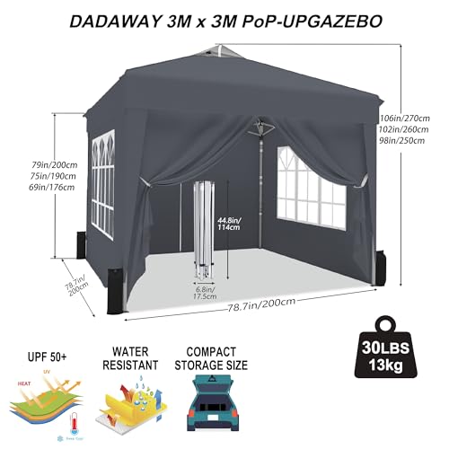 SANWAY 6.6x6.6 Pop Up Canopy Tent with Sidewalls x 4 – Easy Setup Canopy Tent, Waterproof, UV-Resistant, Portable with Carry Bag for Outdoor Events, Camping, and Backyard Parties –Gray