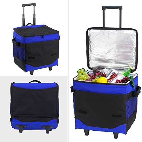 Picnic at Ascot 60 Can Collapsible Insulated Rolling Cooler - Royal Blue- Pack of 2 - color: Royal Blue - Pack of 2